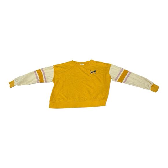 By Anthropologie Maeve L Gold Black Dog Graphic Pink Striped Sleeve Sweatshirt - Picture 2 of 8